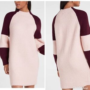 Express Colorblock Mock Neck Shift Sweater Dress pink and burgundy XS NWT